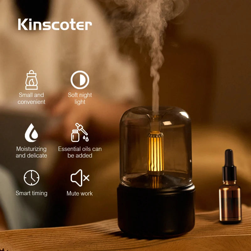 KINSCOTER Mini Ultrasonic Aroma Diffuser – USB Electric Essential Oil Humidifier for Bedroom
