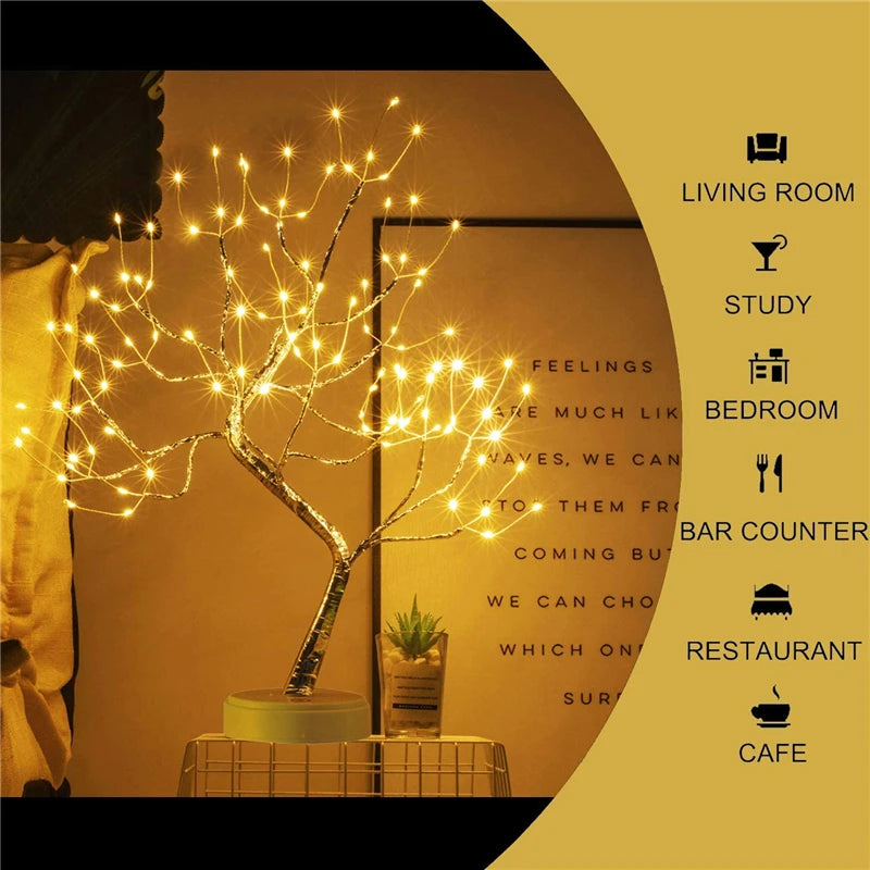 Mini LED Christmas Tree Night Light - Copper Wire Garland Fairy Light for Kids' Bedroom Decoration