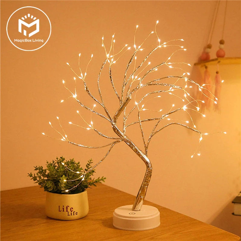 Mini LED Christmas Tree Night Light - Copper Wire Garland Fairy Light for Kids' Bedroom Decoration