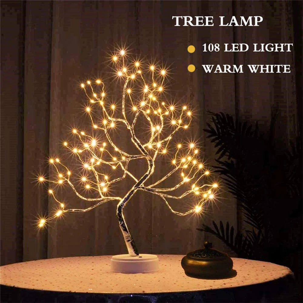 Mini LED Christmas Tree Night Light - Copper Wire Garland Fairy Light for Kids' Bedroom Decoration