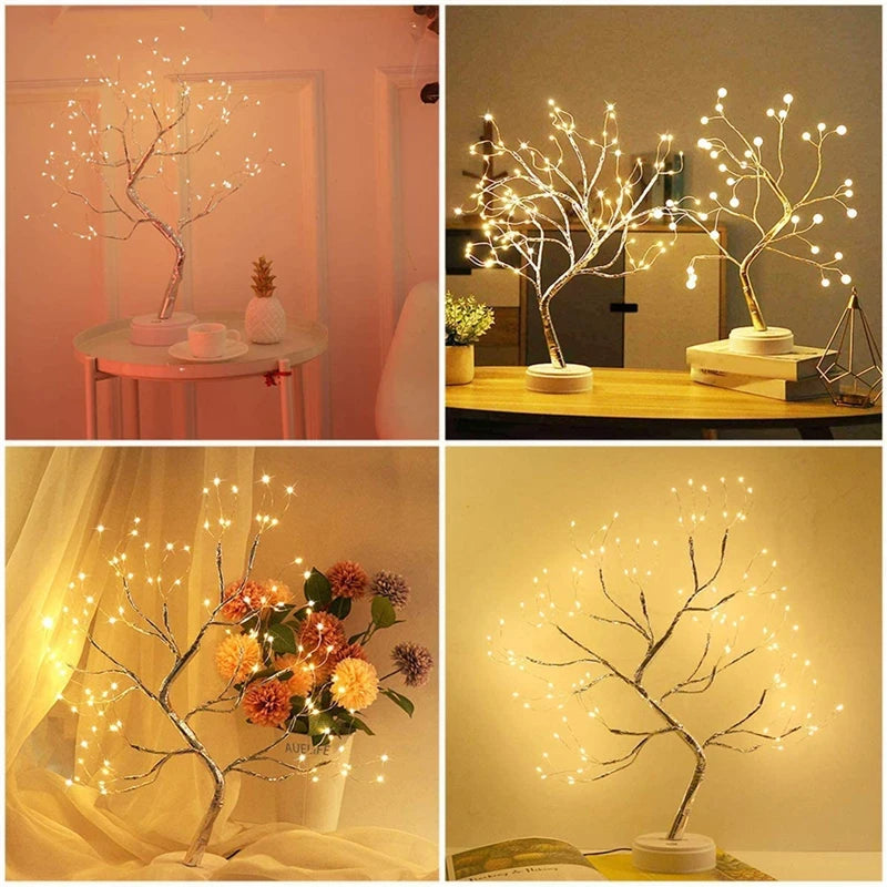 Mini LED Christmas Tree Night Light - Copper Wire Garland Fairy Light for Kids' Bedroom Decoration