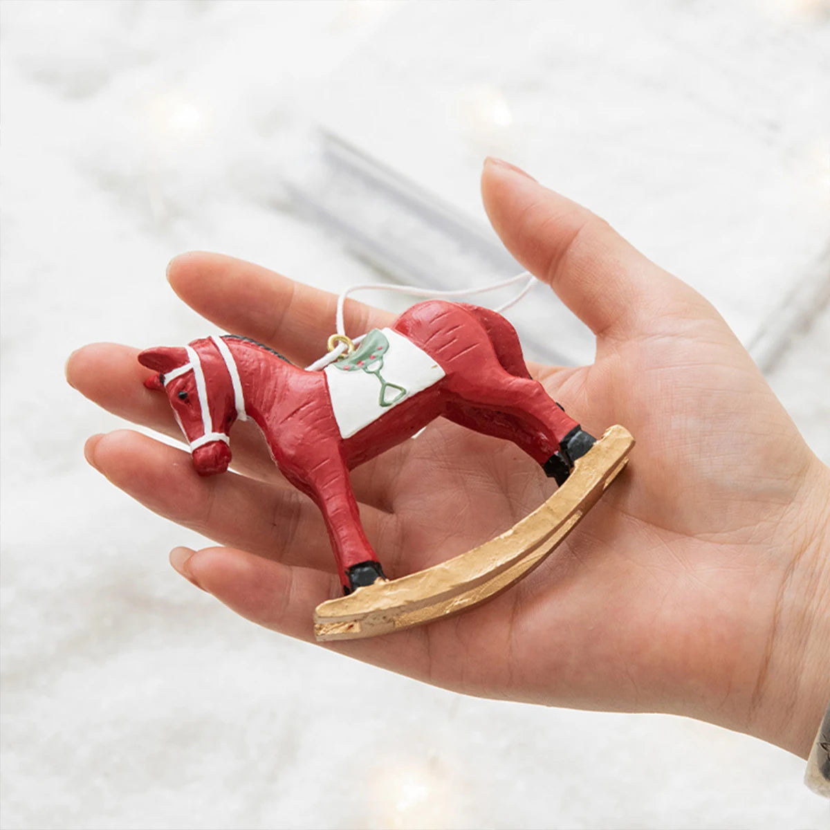 Christmas Painted Resin Rocking Horse Pendant - DIY Hanging Decoration for Christmas Tree πβ¨