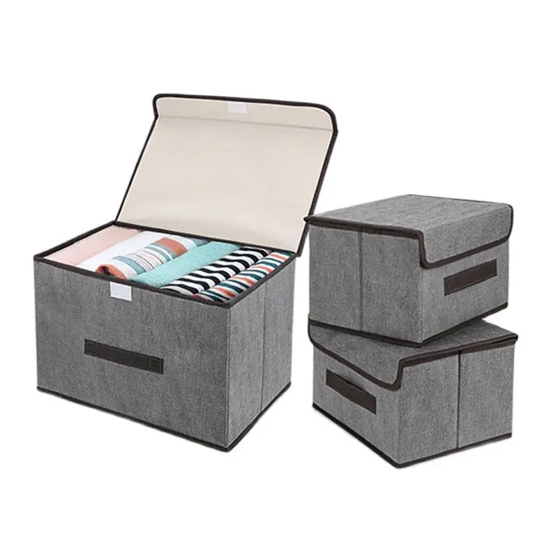 Foldable Gray Non-Woven Storage Box for Clothes & Essentials