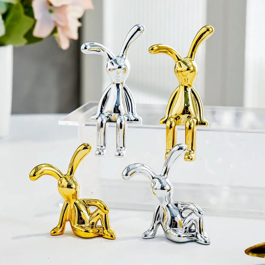 2Pcs Long-Ear Bunny Figurines π° - UV Electroplated Rabbit Statues for Car Decor & Christmas!