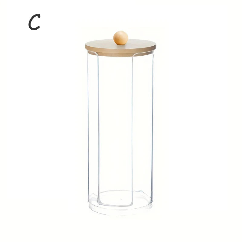 Acrylic Storage Box with Lid – Clear Plastic Jar for Q-tip Holder & Makeup Organizer