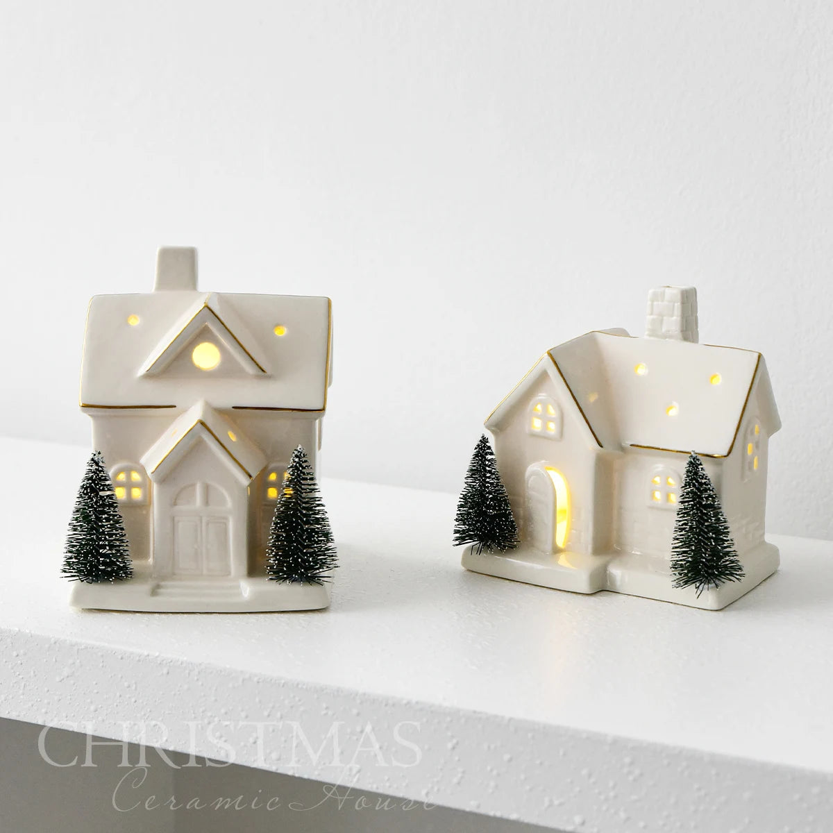 Luminous Ceramic Christmas Tree House Ornament - Creative Snow House Desktop Decoration πβ¨