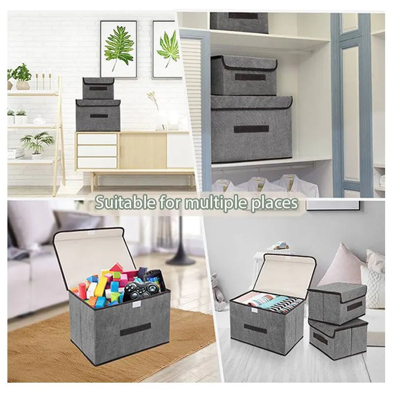 Foldable Gray Non-Woven Storage Box for Clothes & Essentials