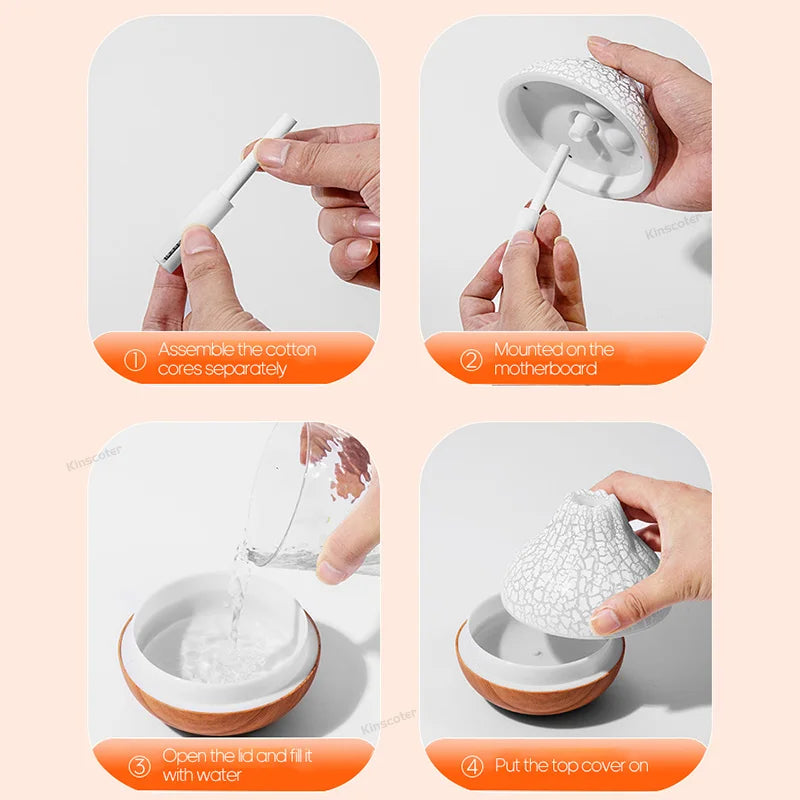300ml Electric USB Volcano Humidifier - Desktop Mist Diffuser with 7-Color Night Light
