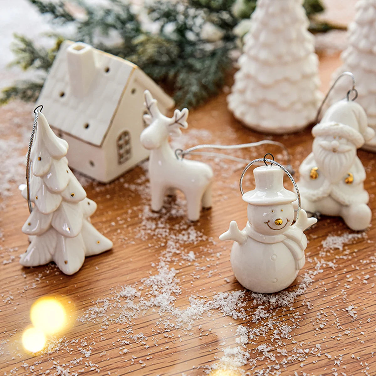 Mini Christmas Ceramic House Pendant with Santa & Elk π
π