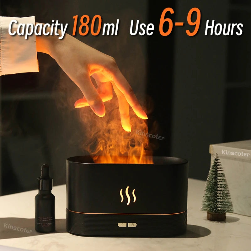 KINSCOTER Ultrasonic Aroma Diffuser & Air Humidifier – LED Flame Lamp & Cool Mist Maker for Essential Oils