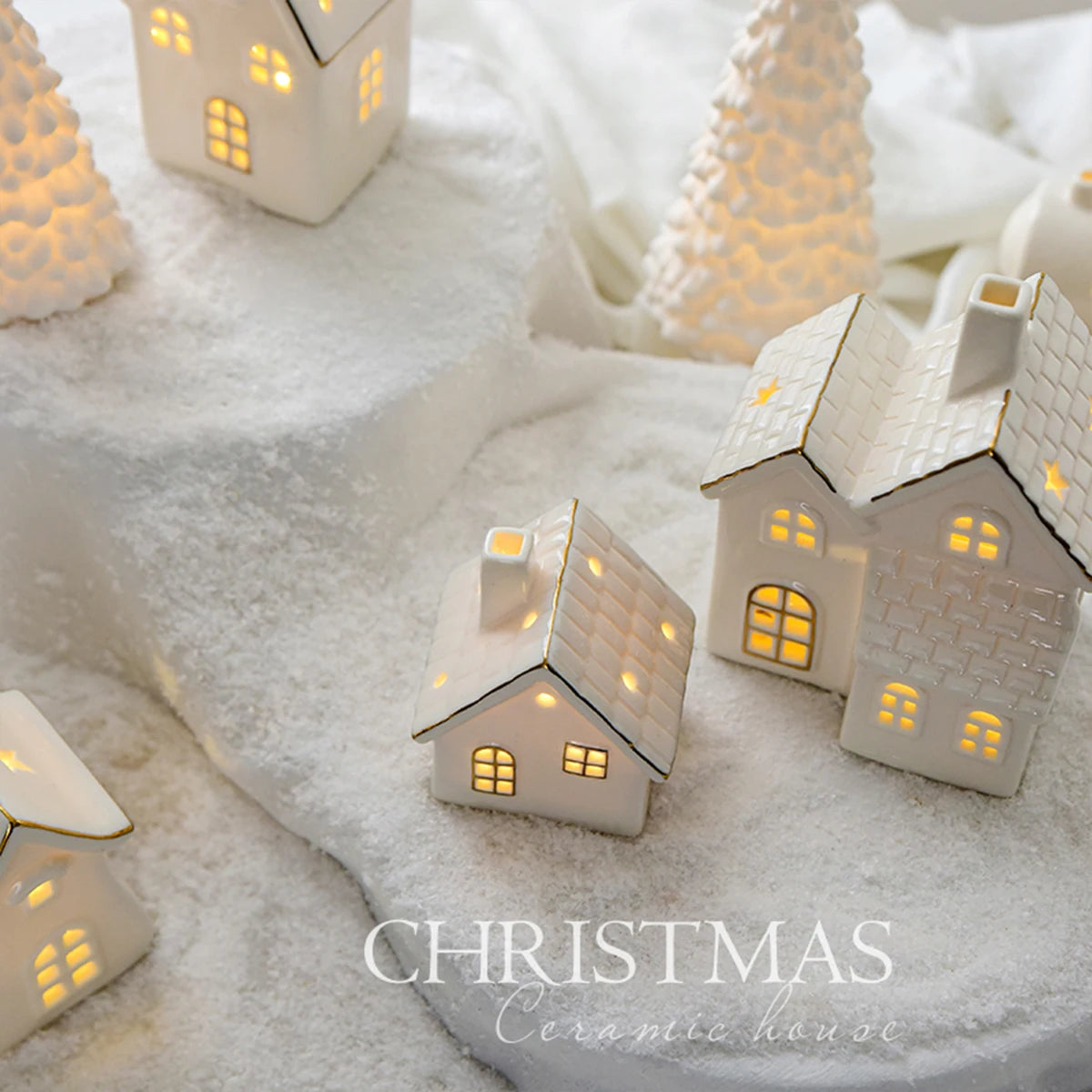 Christmas Ceramic Glowing Snow Houses – Creative Small House Ornaments for Home Decor