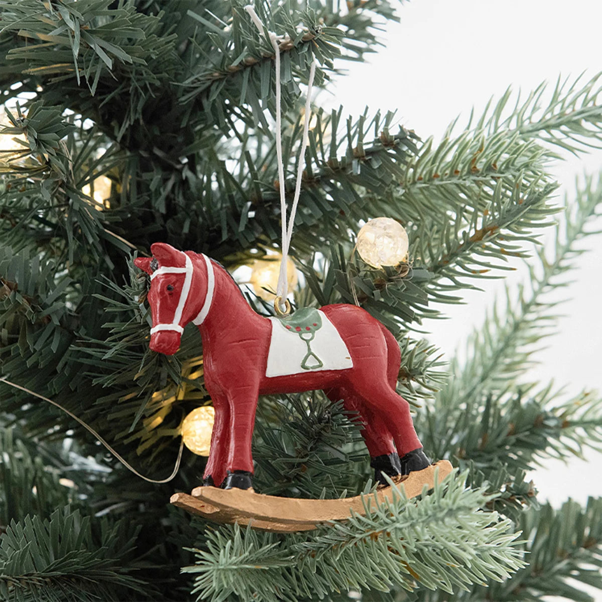 Christmas Painted Resin Rocking Horse Pendant - DIY Hanging Decoration for Christmas Tree πβ¨
