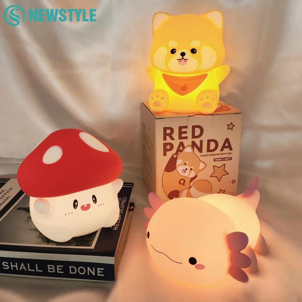 Adorable Mushroom Night Light β 2-Level Dimmable Red Panda Lamp for Nursery, Perfect for Sleep Time π