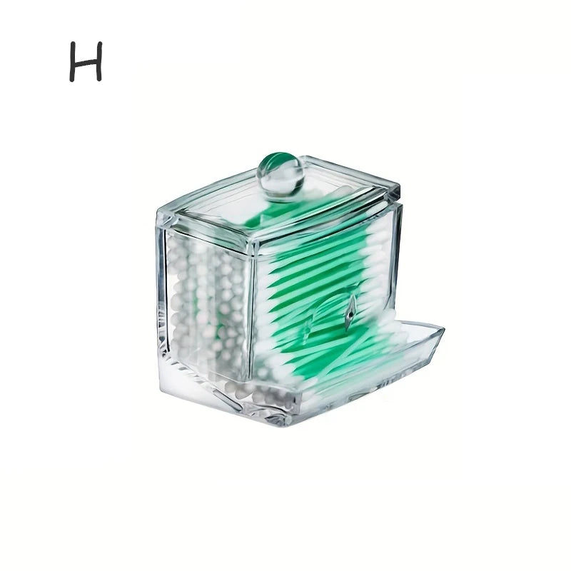 Acrylic Storage Box with Lid – Clear Plastic Jar for Q-tip Holder & Makeup Organizer