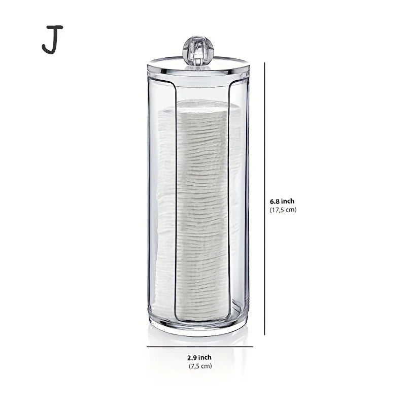 Acrylic Storage Box with Lid – Clear Plastic Jar for Q-tip Holder & Makeup Organizer