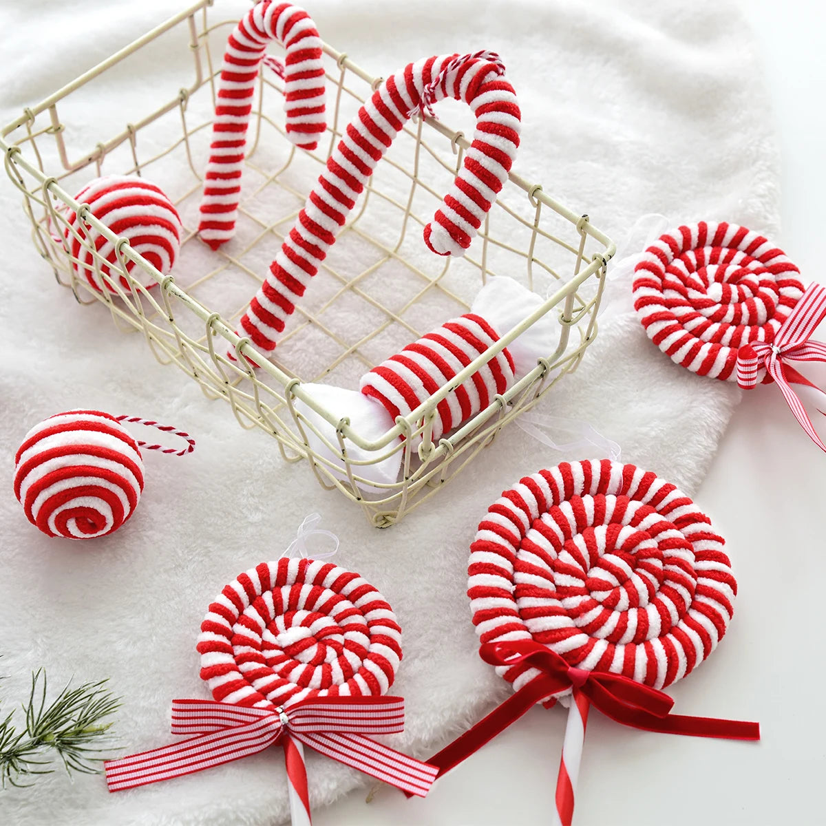 "Red & White Velvet Christmas Ornaments: Balls, Canes, & Decorative Pendants" π