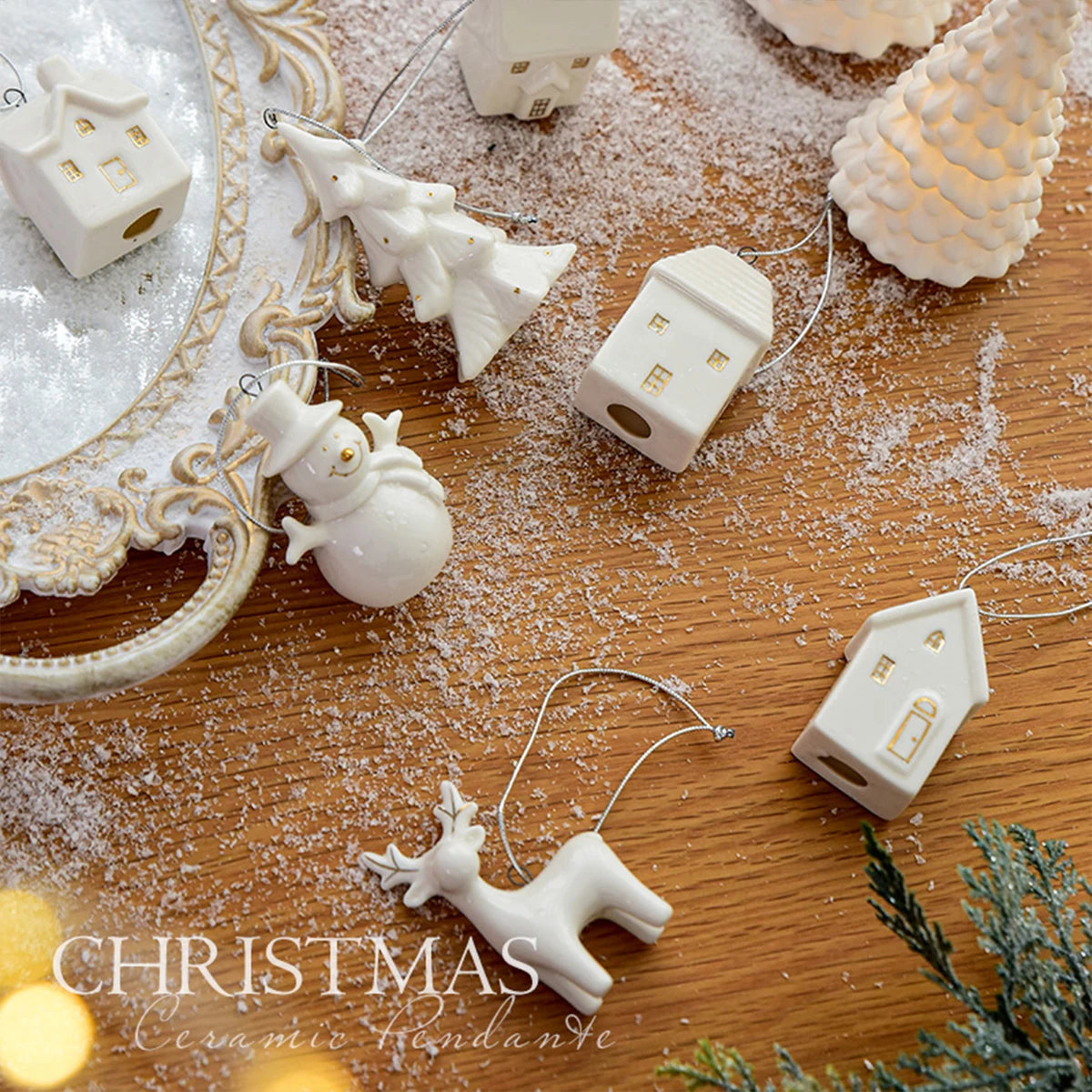 Mini Christmas Ceramic House Pendant with Santa & Elk π
π