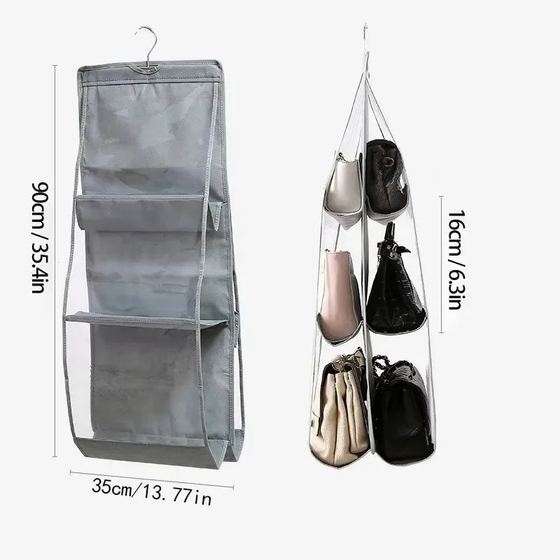 6-pocket hanging handbag organizer for wardrobe or closet – Waterproof storage bag with clear pockets