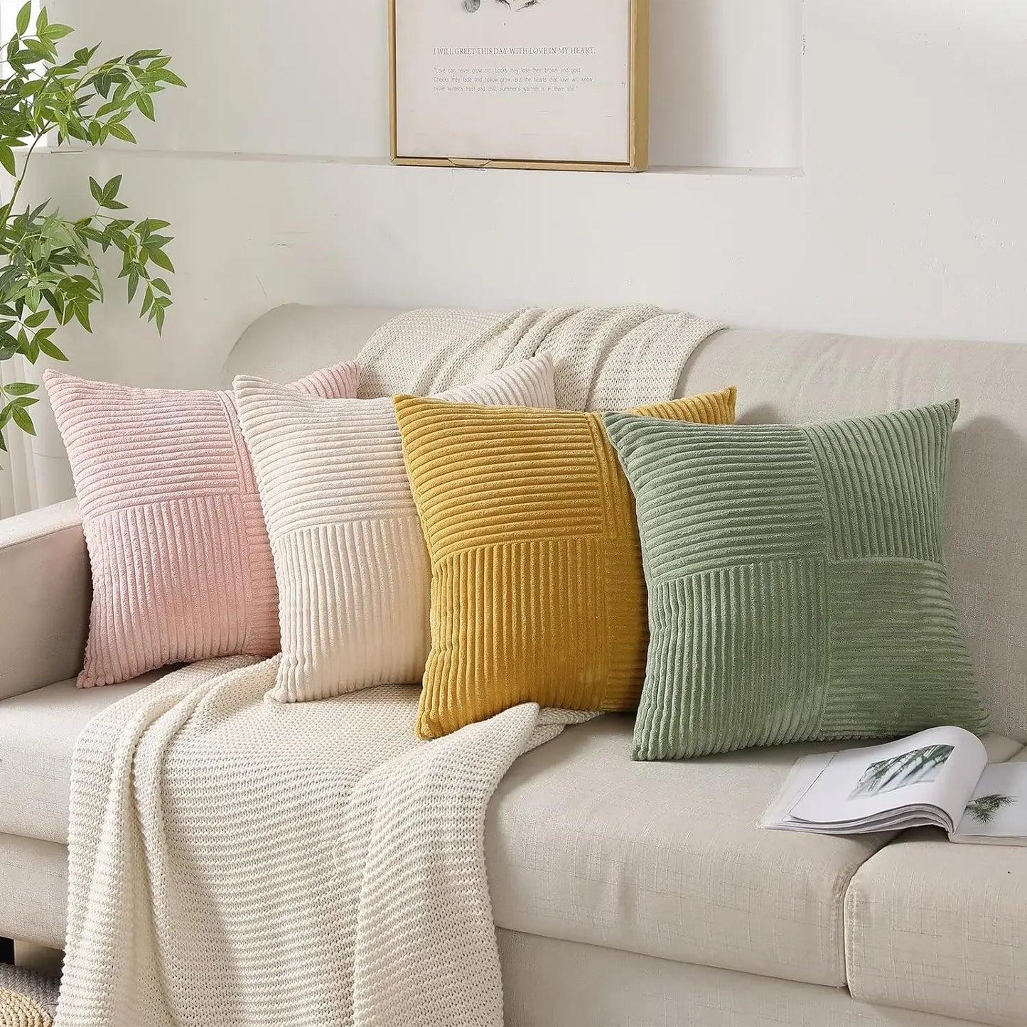 2PCS Corduroy Striped Cushion Covers 45x45CM – Soft Pillow Covers for Home Decor