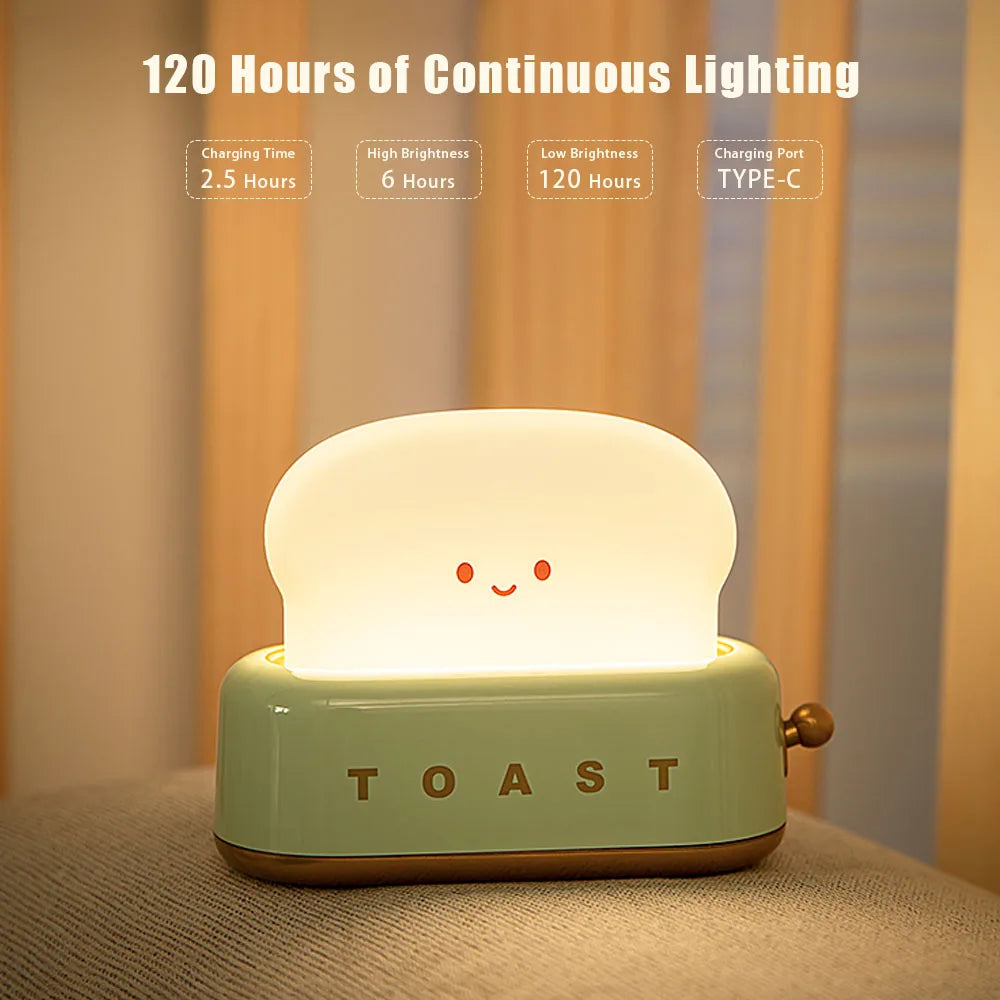 Kawaii Cartoon Bread Toast LED Night Light - Cute Portable Lamp