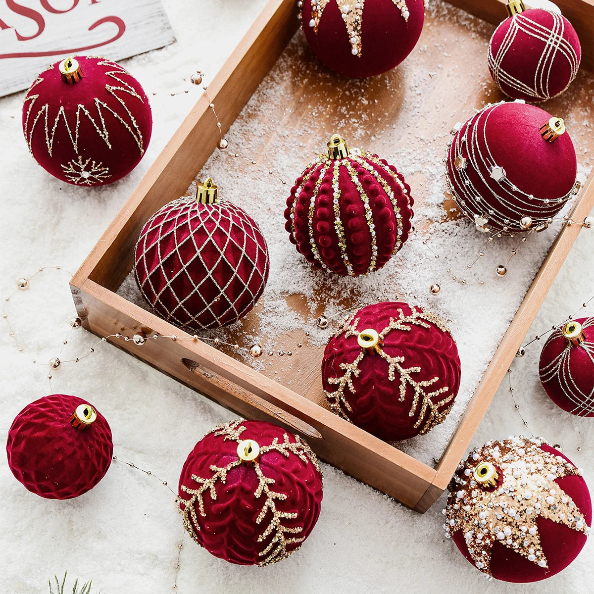 Red Plush Painted Christmas Tree Ornaments - DIY Hanging Balls for Festive Decor πβ¨
