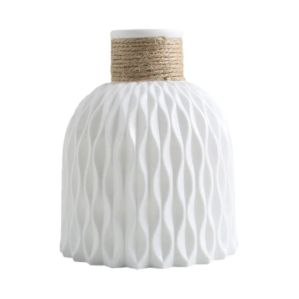 DIY Flowerpot with Rope Design – Plastic Vase Ideal for Flower Arrangements and Home Decoration with Porcelain Imitation Flowers 🏡