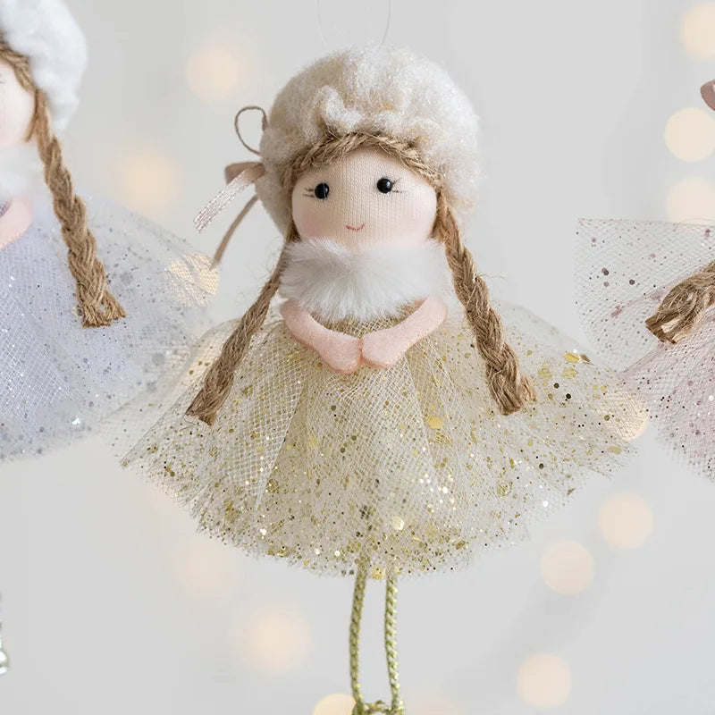 White Pink Gold Navidad Angel Girl Doll Ornaments π