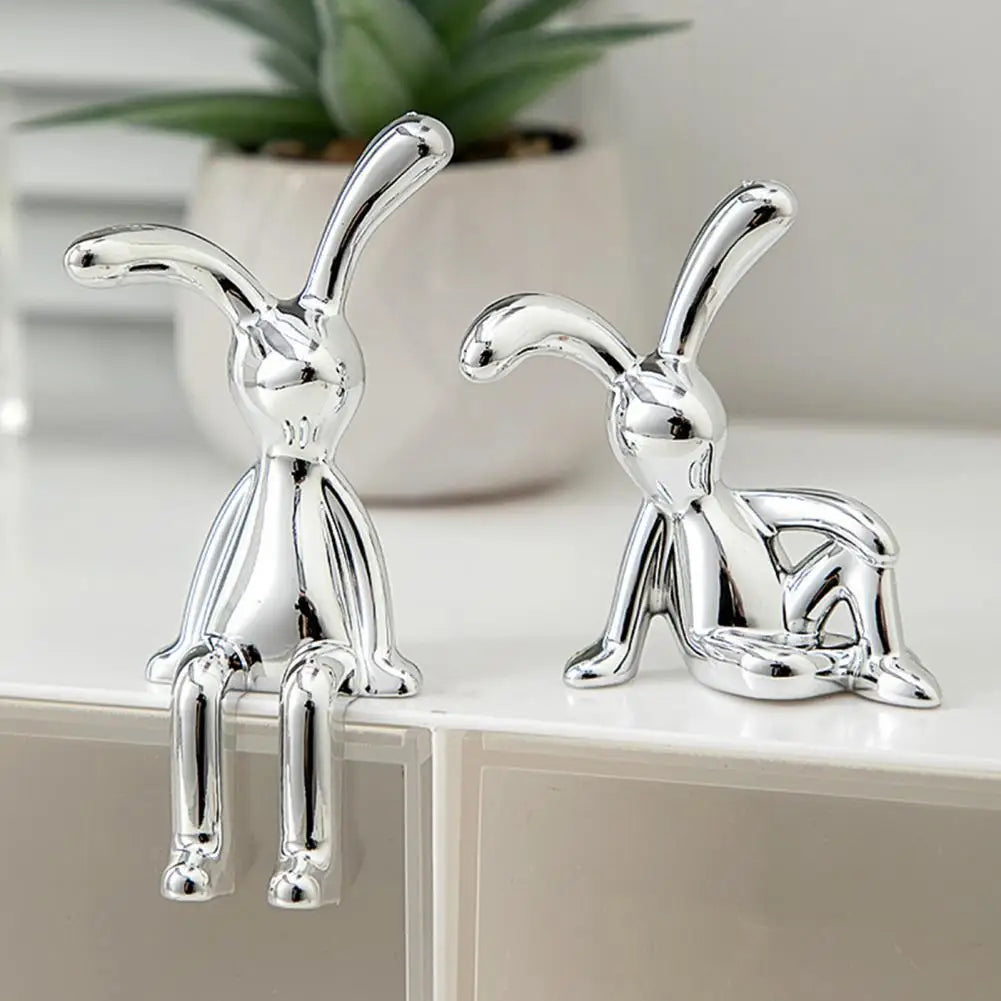 2Pcs Long-Ear Bunny Figurines π° - UV Electroplated Rabbit Statues for Car Decor & Christmas!
