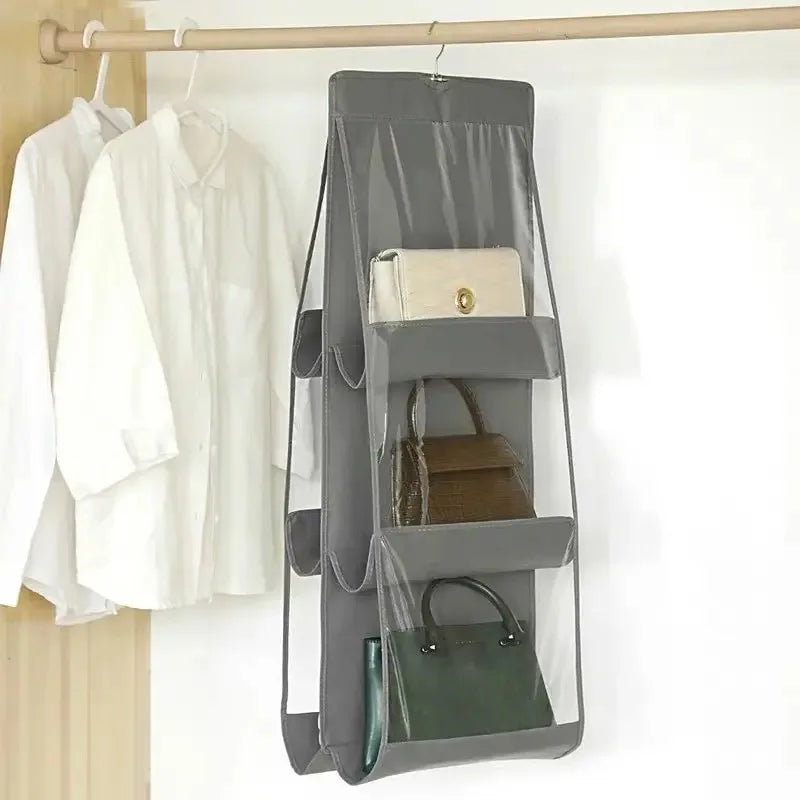 6-pocket hanging handbag organizer for wardrobe or closet – Waterproof storage bag with clear pockets