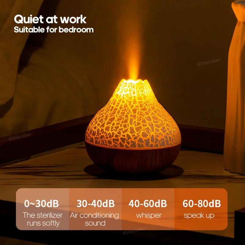 300ml Electric USB Volcano Humidifier - Desktop Mist Diffuser with 7-Color Night Light