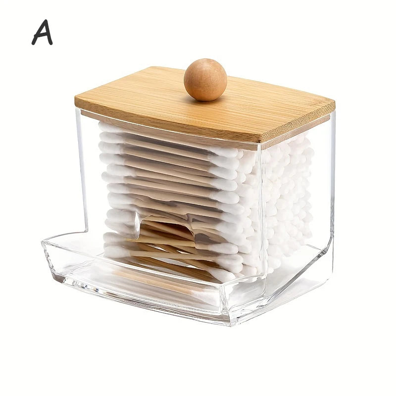 Acrylic Storage Box with Lid – Clear Plastic Jar for Q-tip Holder & Makeup Organizer