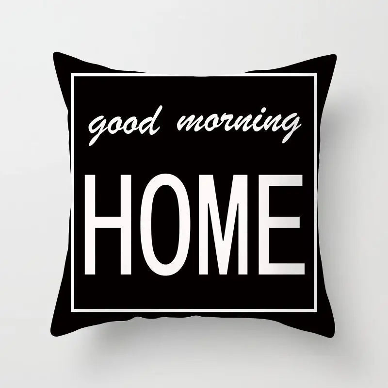 Gray, White, and Black Lettered Cushion Cover for Home Decor – Square Pillowcase for Party, Sofa, and Office Use
