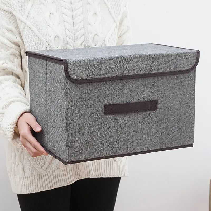 Foldable Gray Non-Woven Storage Box for Clothes & Essentials