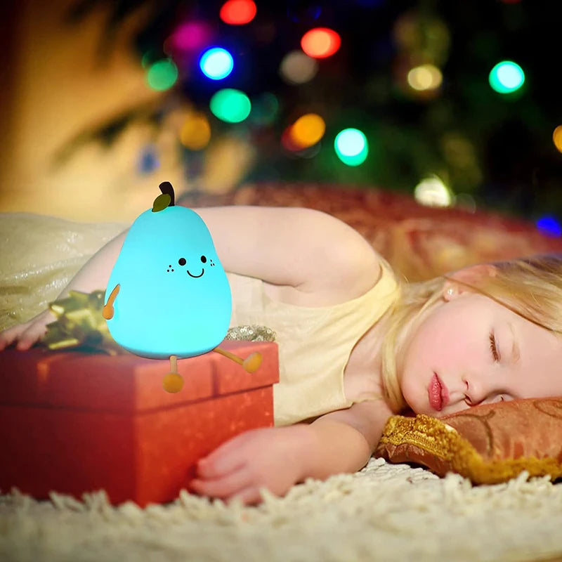 USB Rechargeable Peach Pear Night Light - Touch Dimming Silicone Lamp for Bedroom Decor