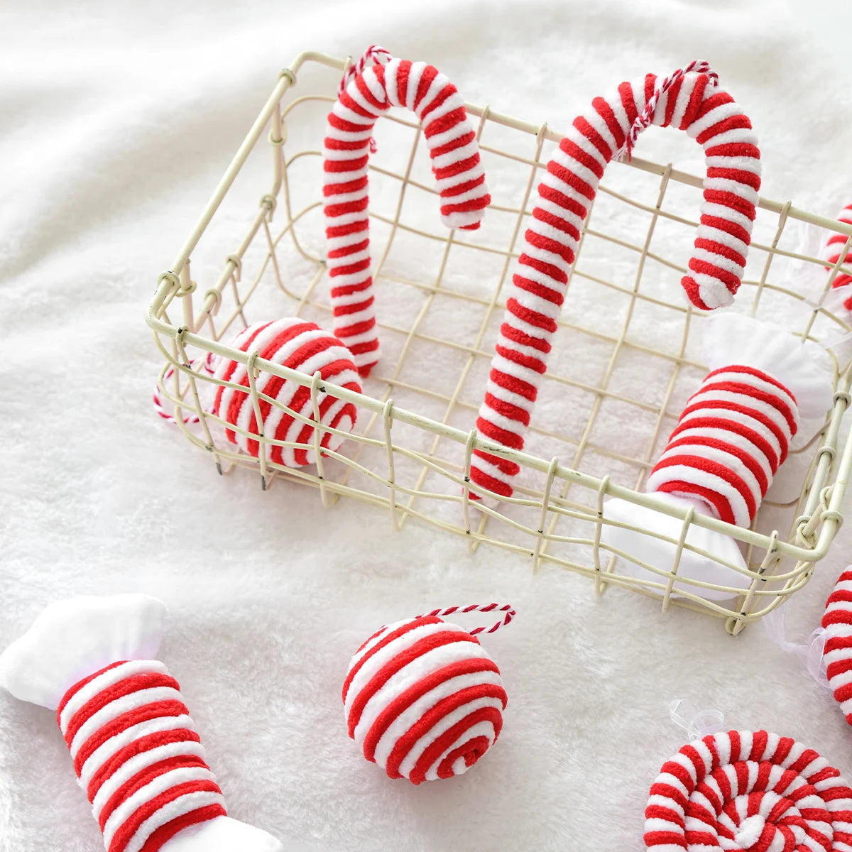 "Red & White Velvet Christmas Ornaments: Balls, Canes, & Decorative Pendants" π