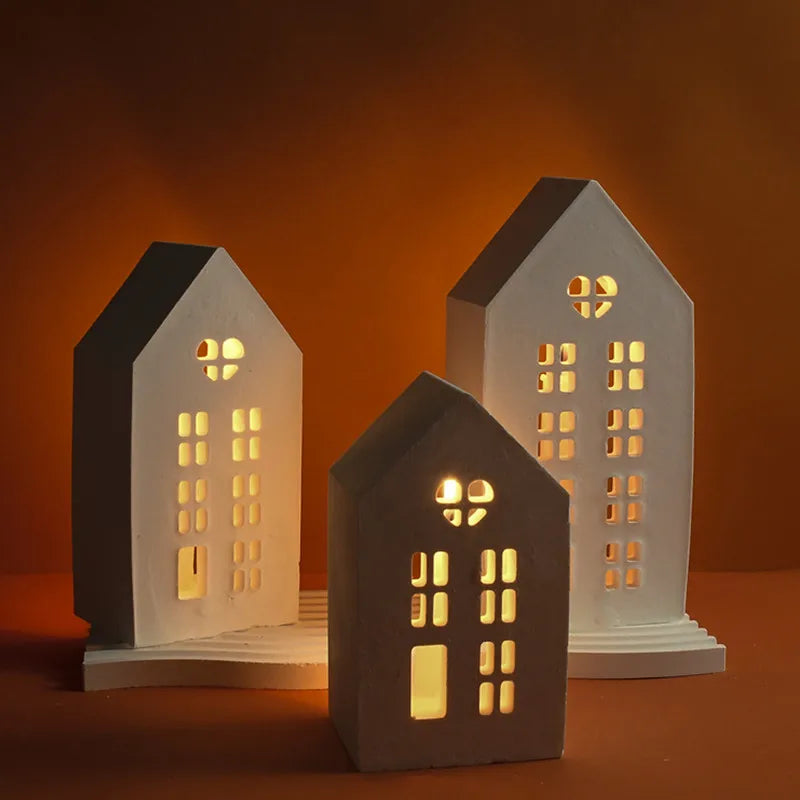 Concrete House Candle Holder Silicone Mold - DIY Love House Shape for Home Decor