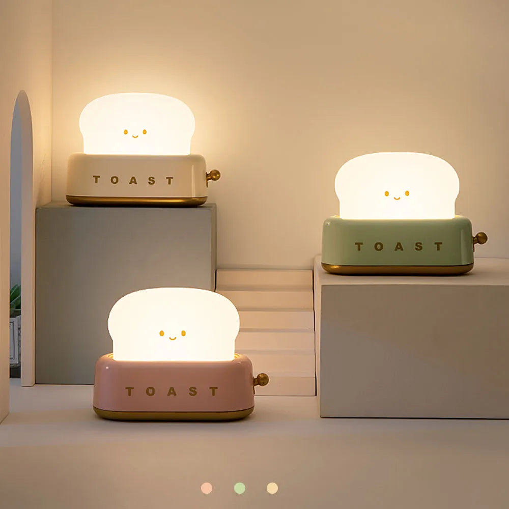 Kawaii Cartoon Bread Toast LED Night Light - Cute Portable Lamp