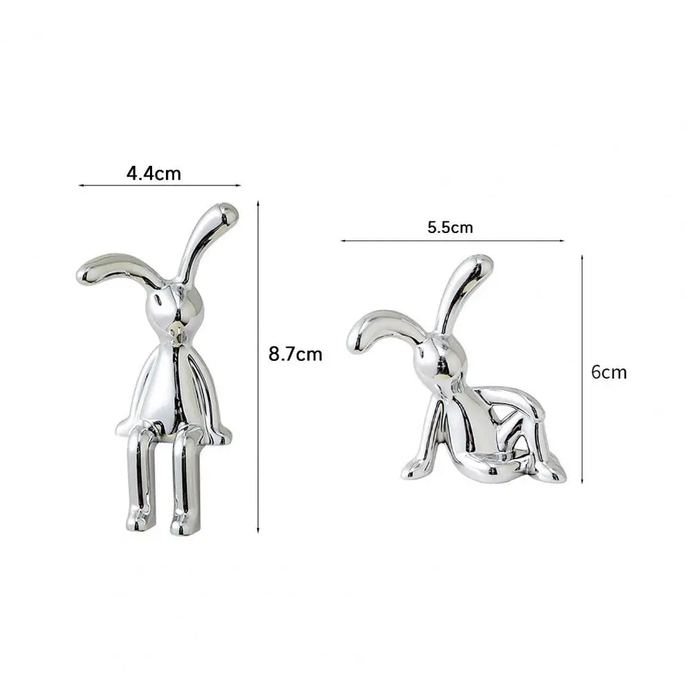 2Pcs Long-Ear Bunny Figurines π° - UV Electroplated Rabbit Statues for Car Decor & Christmas!
