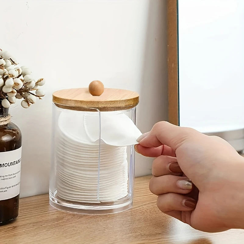 Acrylic Storage Box with Lid – Clear Plastic Jar for Q-tip Holder & Makeup Organizer