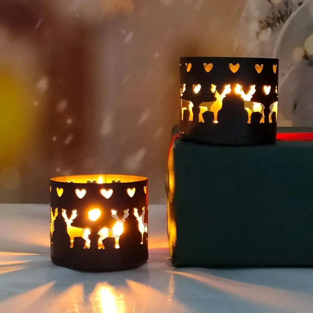 Creative Xmas Decorations: Elk Hollow Candlestick, Snowflake Design, Perfect for Navidad Gift and Home Table Ornaments. π¦β¨