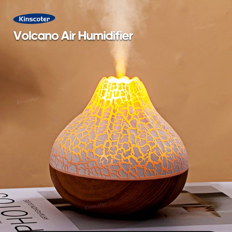 300ml Electric USB Volcano Humidifier - Desktop Mist Diffuser with 7-Color Night Light
