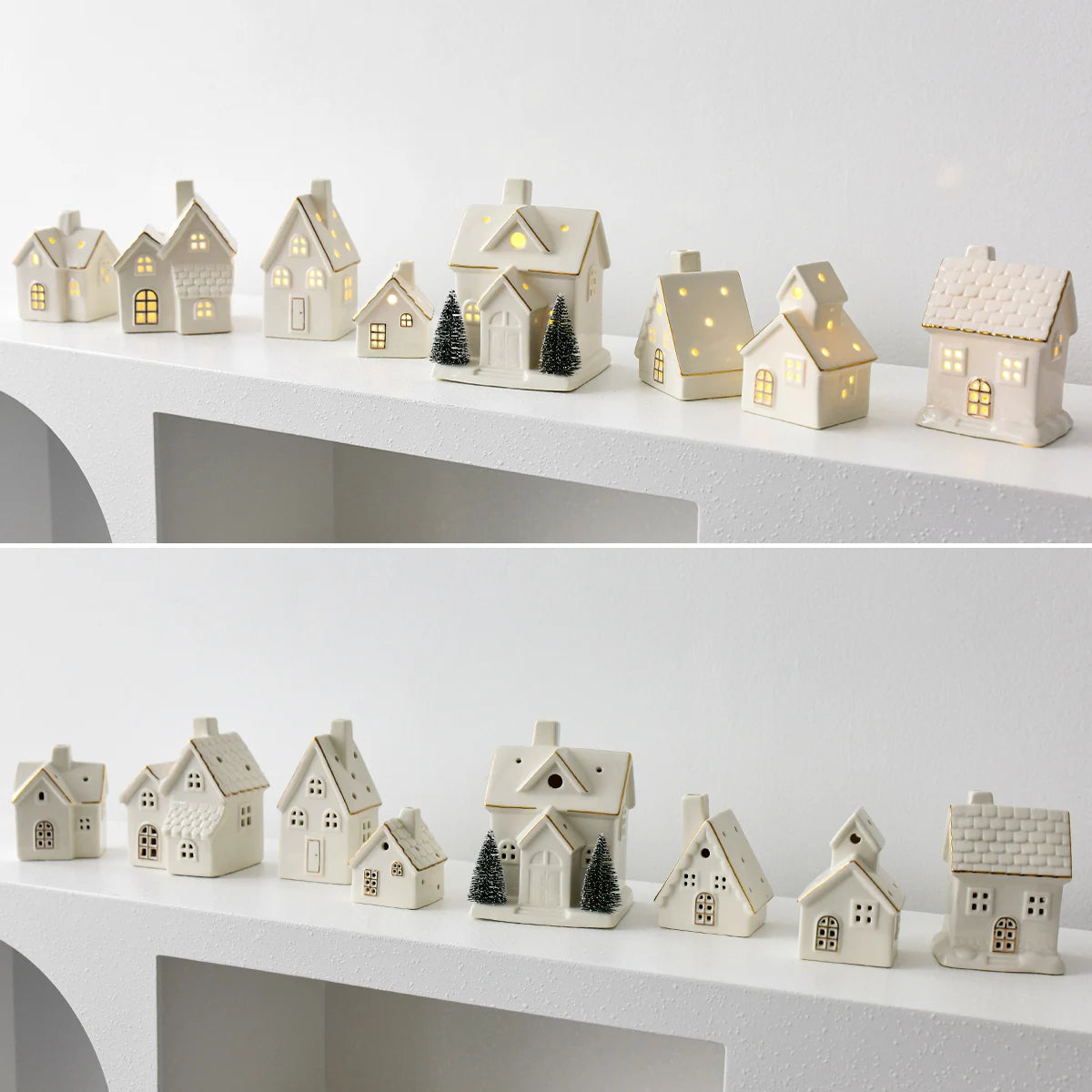 Luminous Ceramic Christmas Tree House Ornament - Creative Snow House Desktop Decoration πβ¨