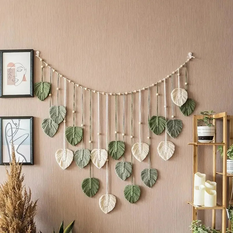 Nordic Handwoven Leaf Tapestry – Bohemian Photo Clip for Bedroom and Children’s Room Wall Decor 🌿