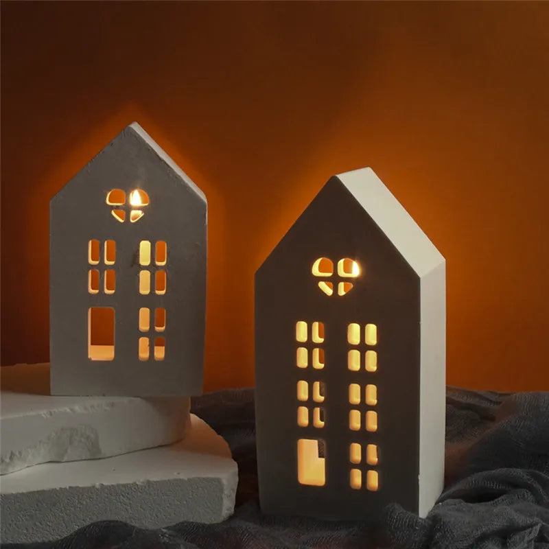 Concrete House Candle Holder Silicone Mold - DIY Love House Shape for Home Decor