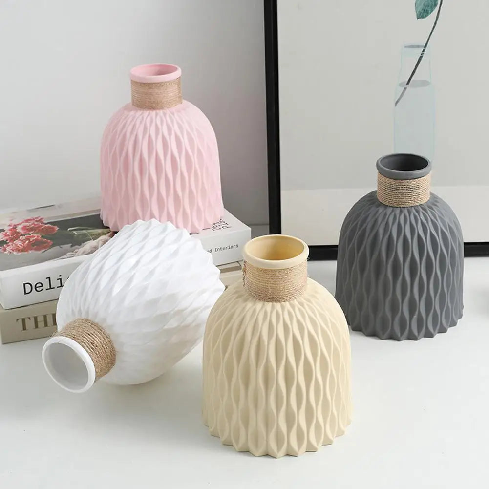 DIY Flowerpot with Rope Design – Plastic Vase Ideal for Flower Arrangements and Home Decoration with Porcelain Imitation Flowers 🏡