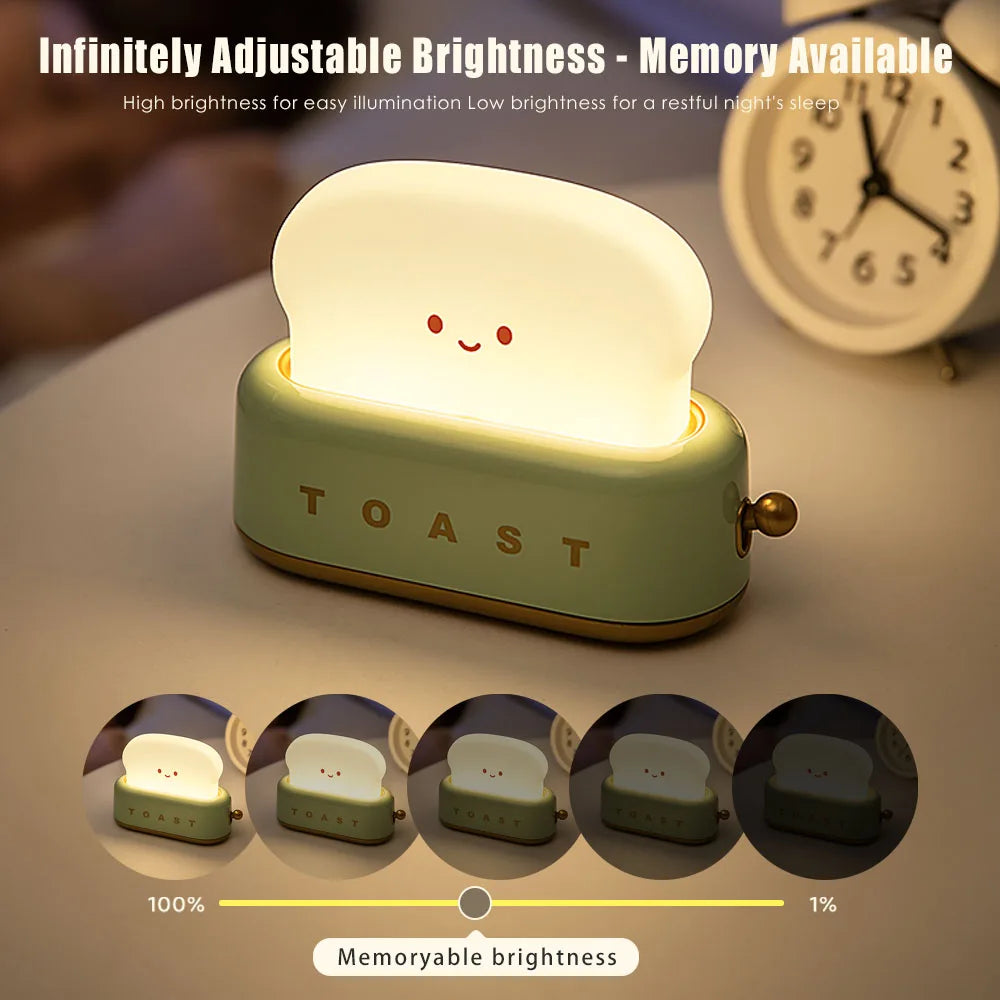 Kawaii Cartoon Bread Toast LED Night Light - Cute Portable Lamp
