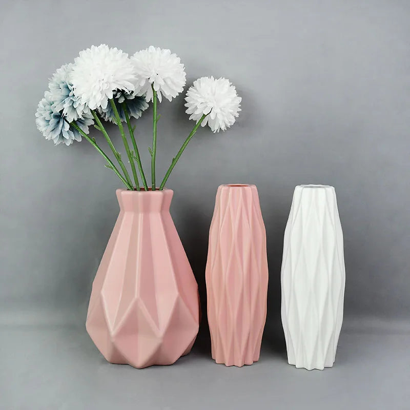 Modern Plastic Flower Vase β White, Pink, and Blue Flower Pot Basket for Nordic Home and Living Room Decor π·