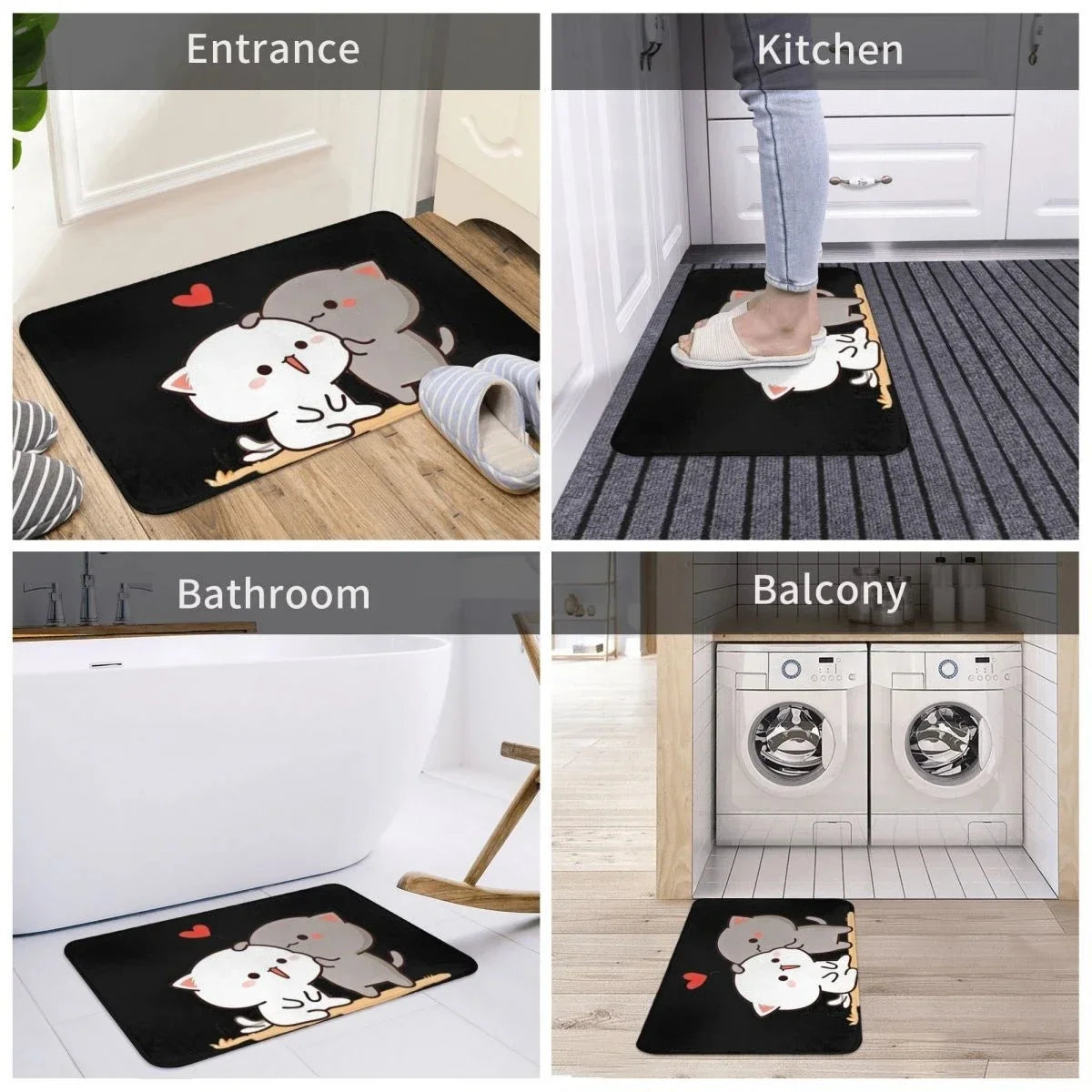 Bubu and Dudu Flannel Doormat - Peach and Goma Home Carpet for Living Room, Kitchen, Balcony, and Bedroom