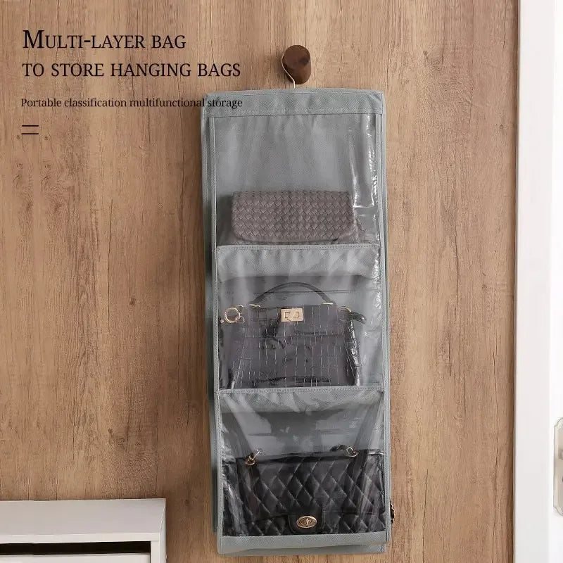 6-pocket hanging handbag organizer for wardrobe or closet – Waterproof storage bag with clear pockets