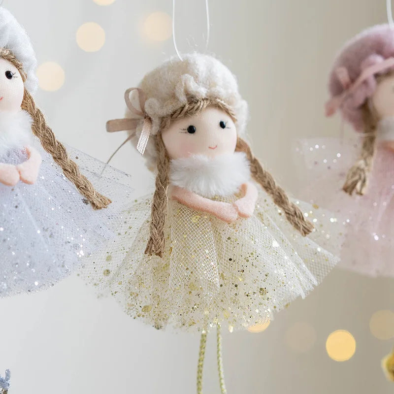 White Pink Gold Navidad Angel Girl Doll Ornaments π